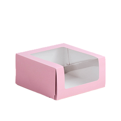 Коробка для торта 23,5 см*23,5 см*11,5 см с окном нежно розовый