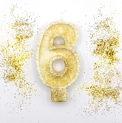 Свеча цифра "6" с золотом